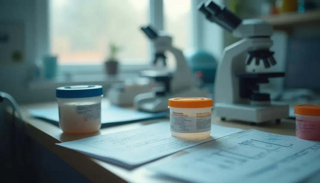 Mesa de laboratorio con muestras y material de investigación sobre tejidos tumorales