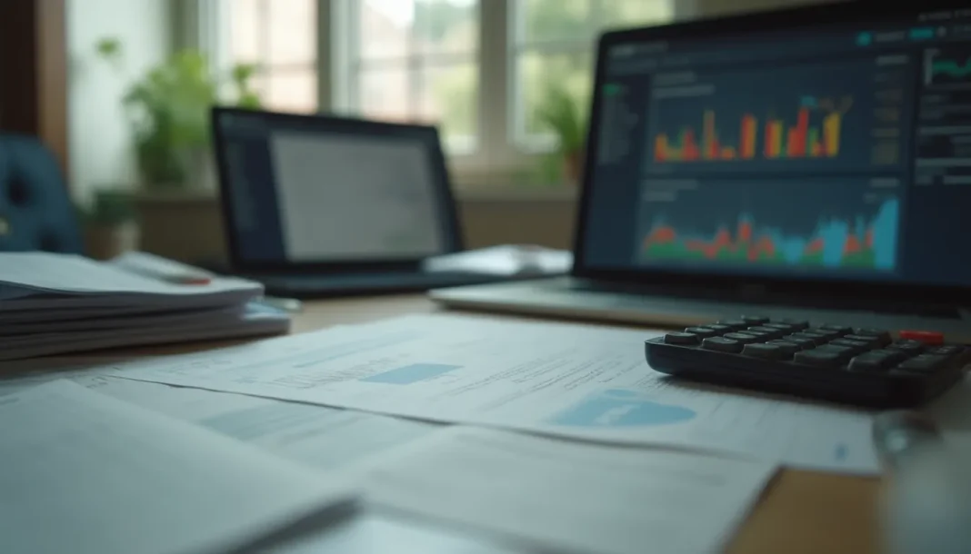 Mesa de oficina con documentos y un cuadro de datos sobre afiliación laboral extranjera