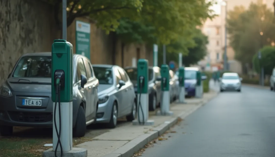 Puntos de recarga para vehículos eléctricos junto a una carretera